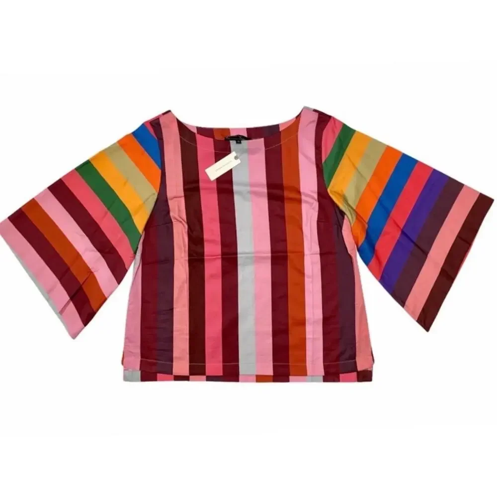Anthropologie Geisha Designs Rainbow Striped Statement Top Size XS - Picture 2 of 6